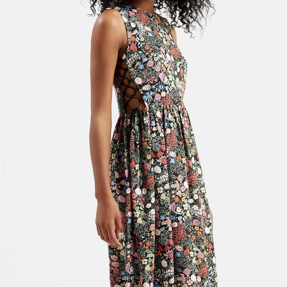 Topshop Woodland Floral Side Lace Midi Dress